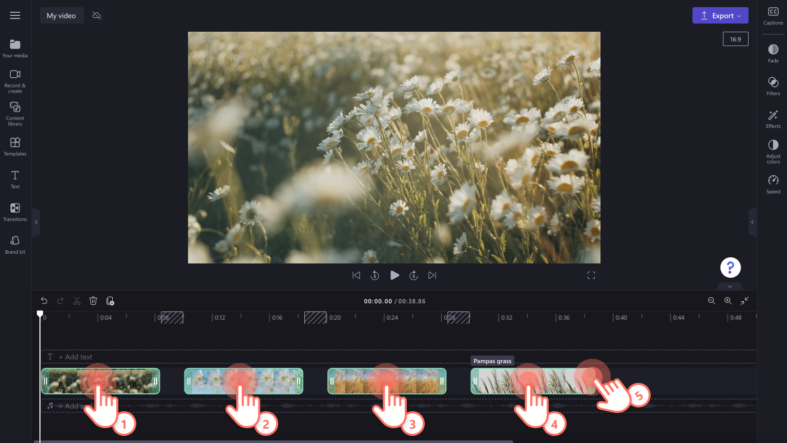 An image of a user multi-item selecting and trimming videos.