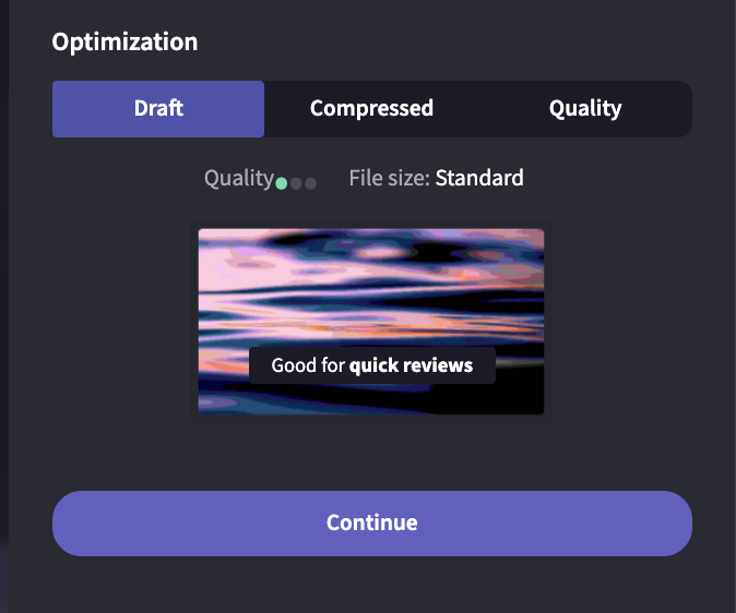 A screenshot showing the Clipchamp optimization draft option.