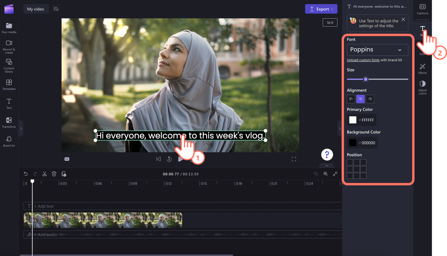 An image of a user editing the appearance of the captions.