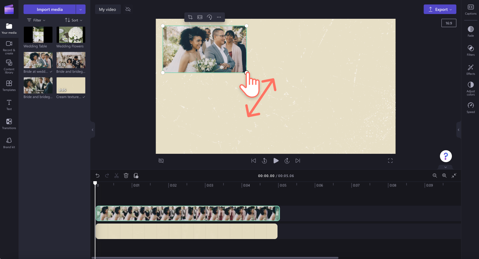 An image of a user editing the size of a video.