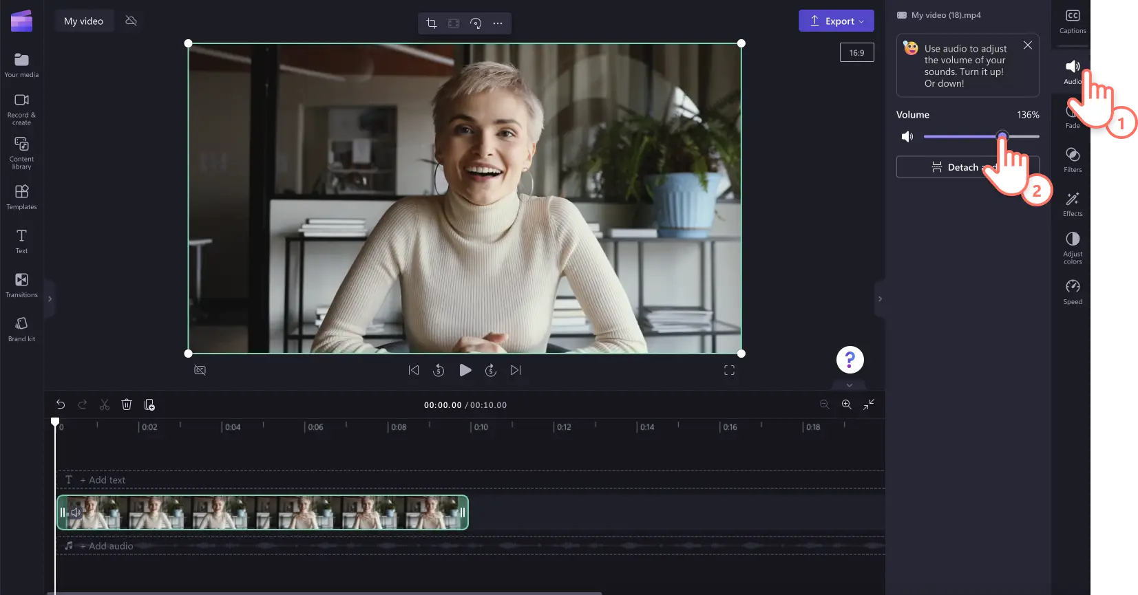 An image of a user editing the volume of video.