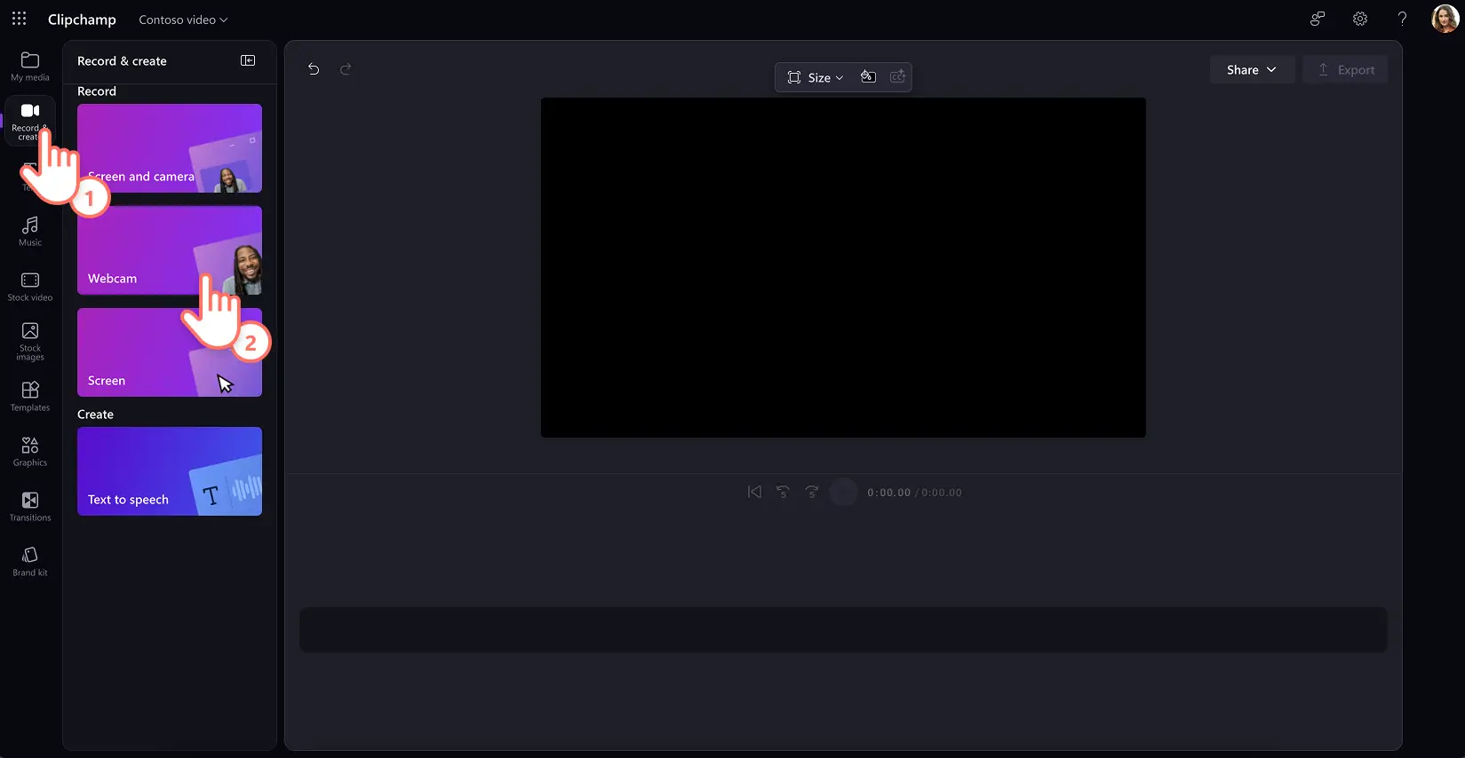 A user recording a webcam video in Clipchamp video editor for work