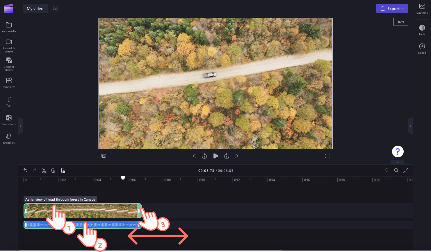 An image of a user trimming both video and audio.