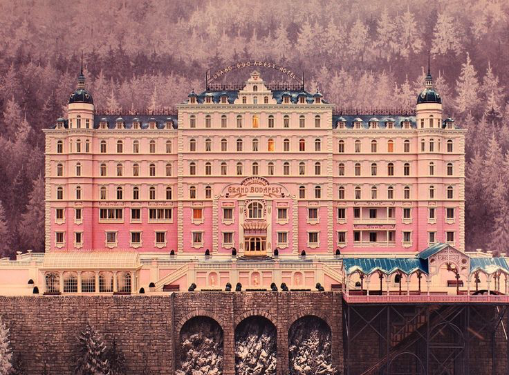 Establishing shot of the Grand Budapest Hotel