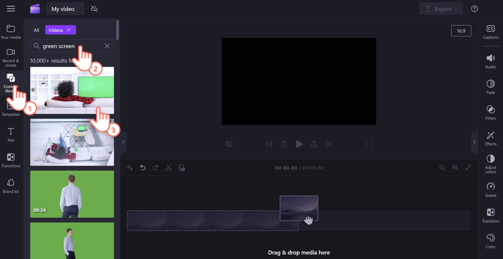 Hình ảnh người dùng đang tìm video màn hình xanh.
