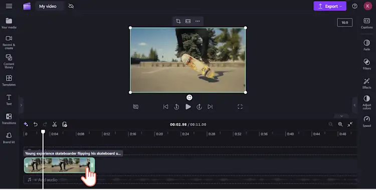 An image of a Clipchamp user trimming the length of their video.