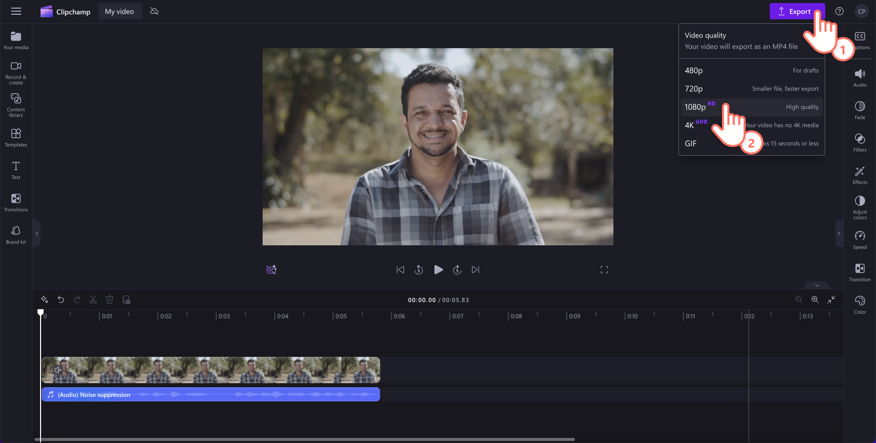 An image of a user exporting a video.