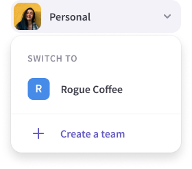 The personal to team toggle in the sidebar.