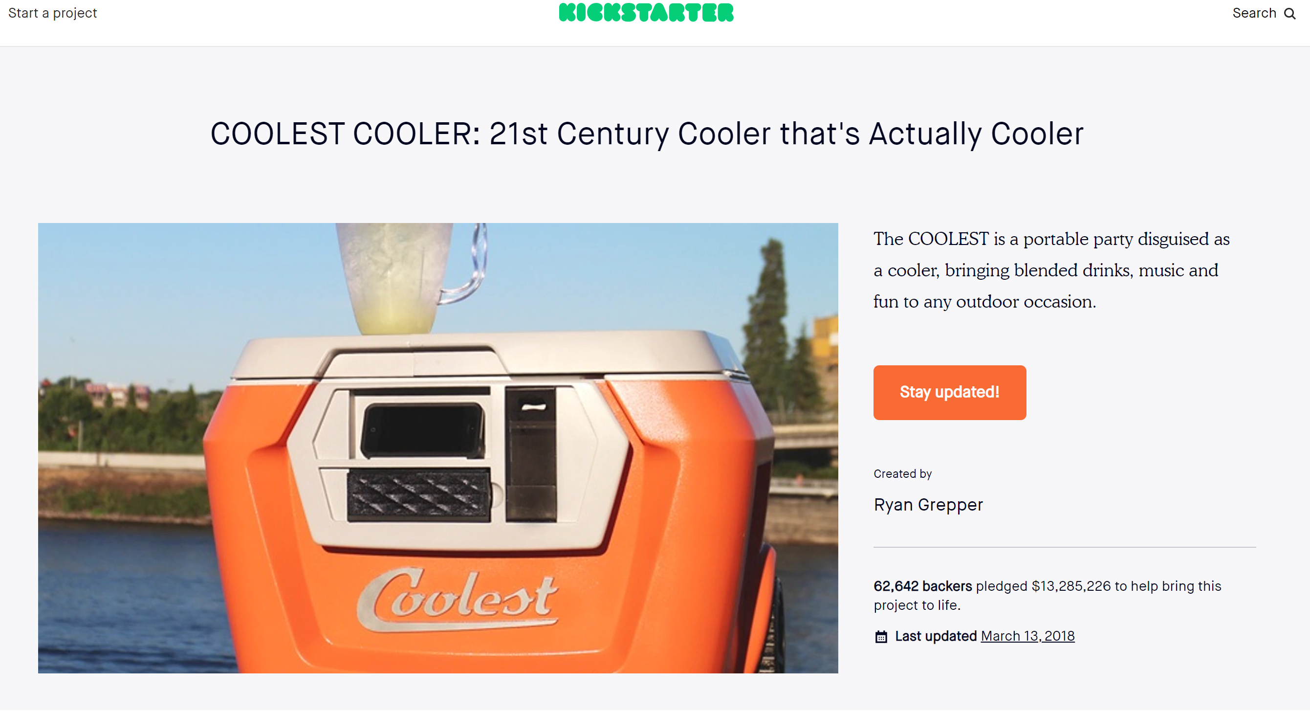 Kickstarter project example - Coolest cooler