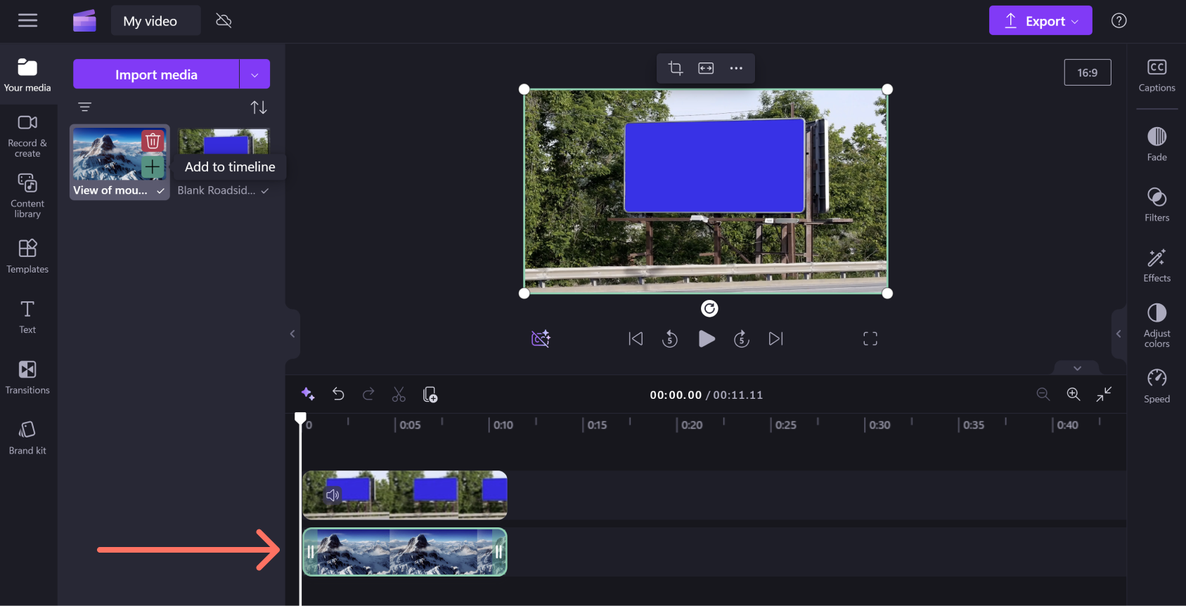 Hình ảnh người dùng thêm video vào đường thời gian.