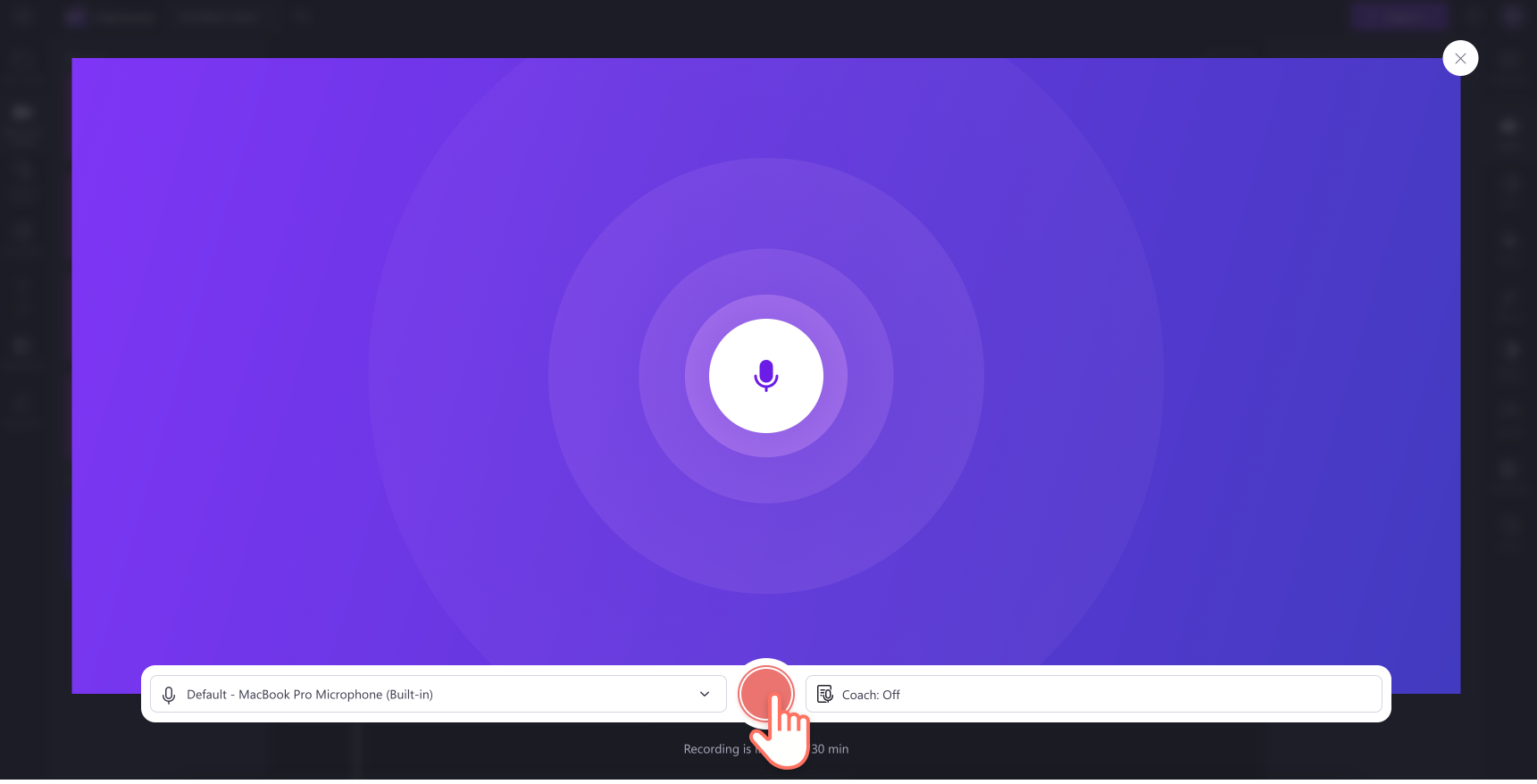 An image of a user recording their mic in Clipchamp.