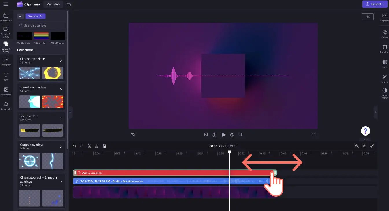 An image of a user editing the length of the audio visualizer overlay.