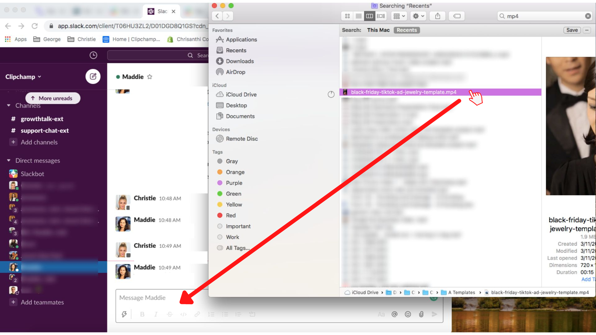 Step 1. Drag and drop video into chat - How to Embed Video in Slack 2021