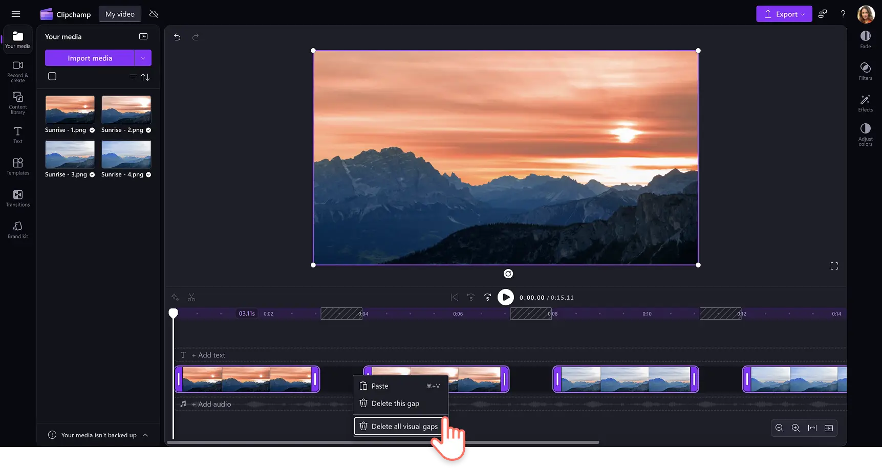 A user deleting gaps automatically in Clipchamp