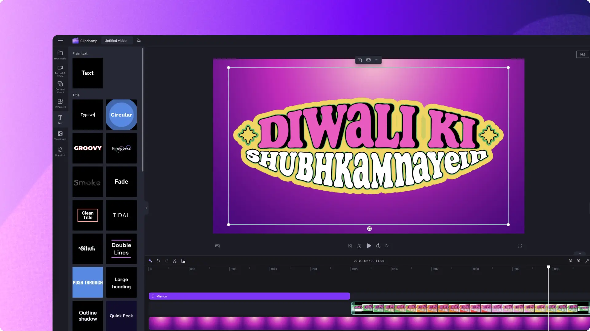 Editing a Diwali video in Clipchamp video editor