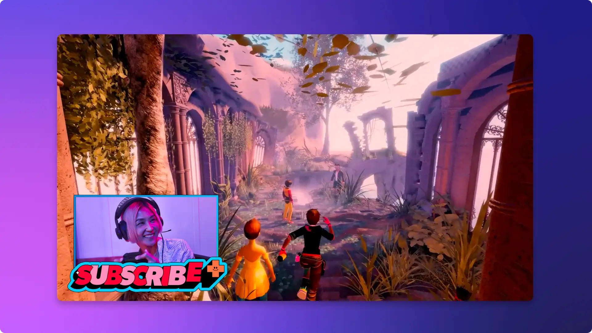 An image of a gameplay background with a webcam overlay of a woman playing the video game.