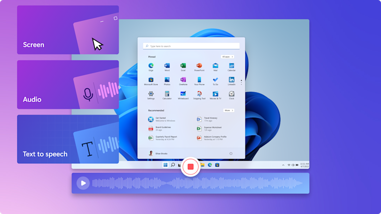 Image d’un onglet de navigateur ouvert sur un ordinateur et d’un utilisateur se servant de la fonctionnalité Enregistrement d’écran.