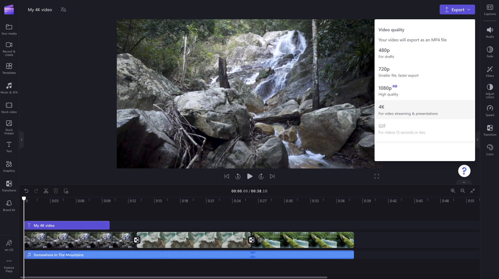 Save videos in 4K video resolution in Clipchamp