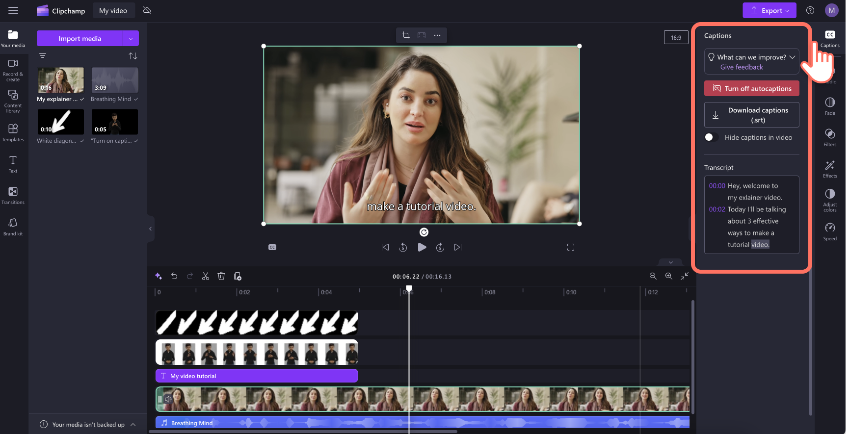 An image of a user adding captions to video.