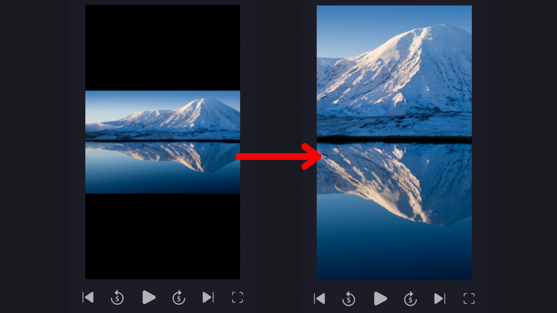 An image of a picture changing from having black borders to no black borders using the cropping tool.