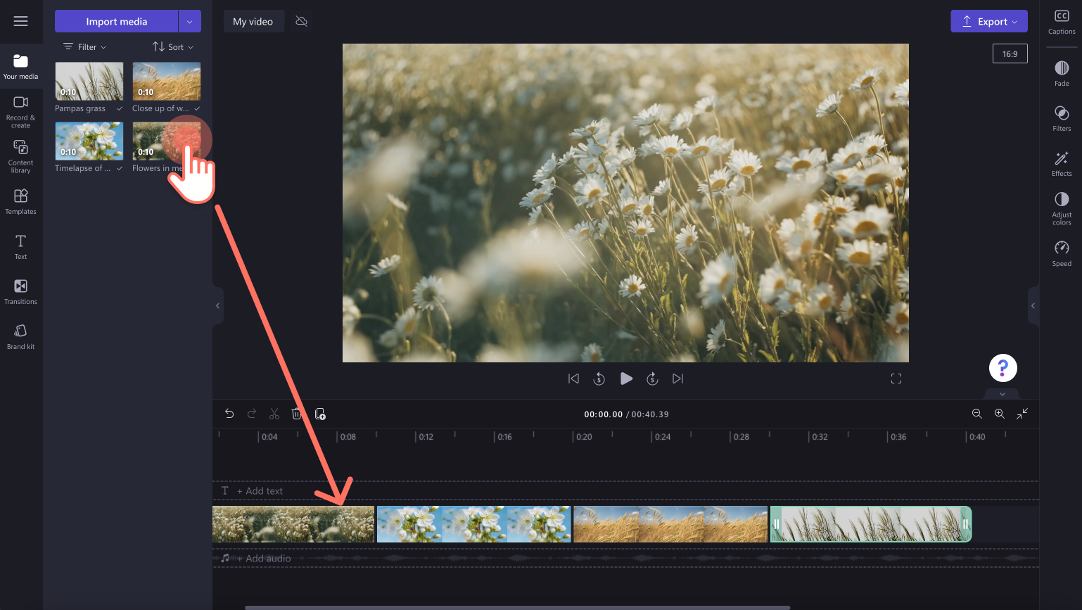 An image of a user placing videos on the timeline side by side.