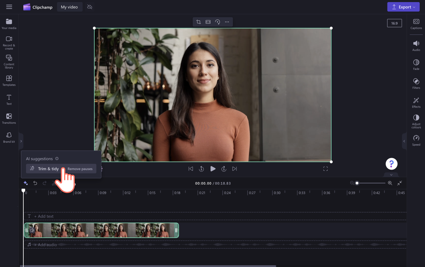 An image of a user clicking on the trim & tidy button.