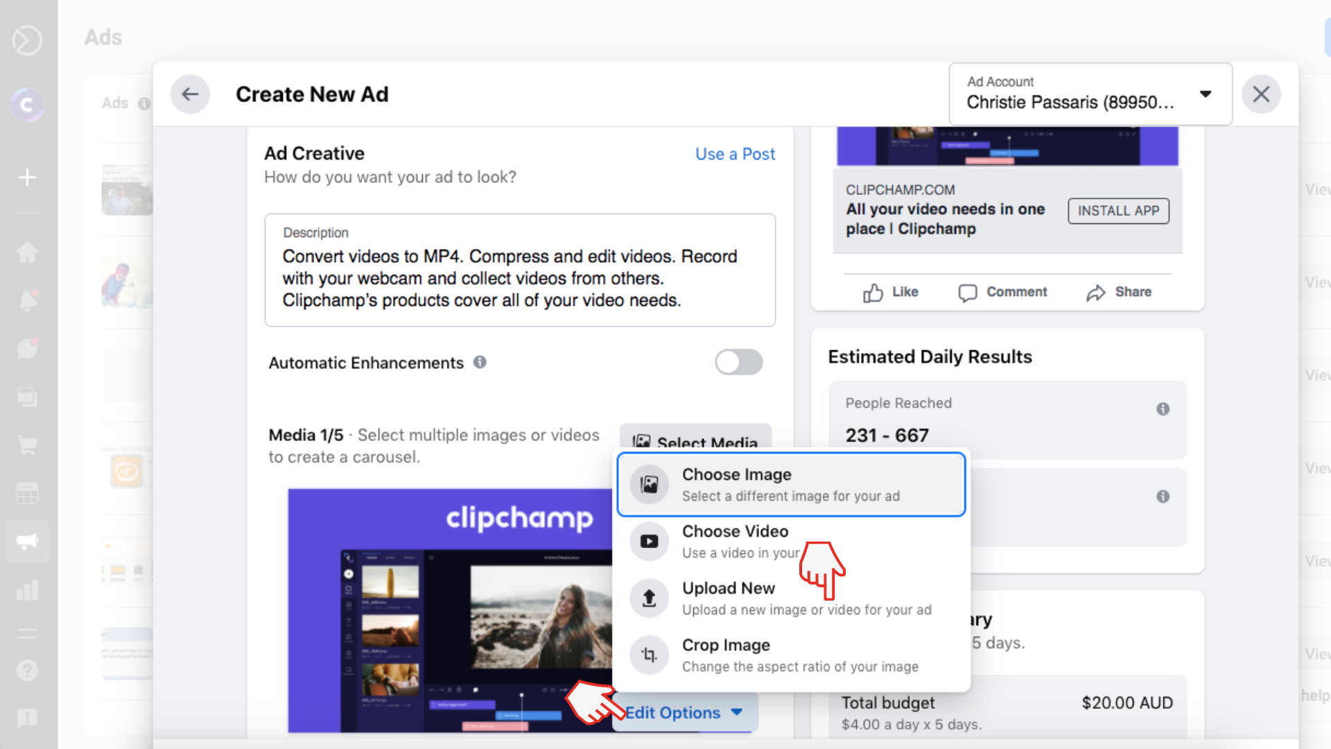Step 4. Select Facebook ad options 

