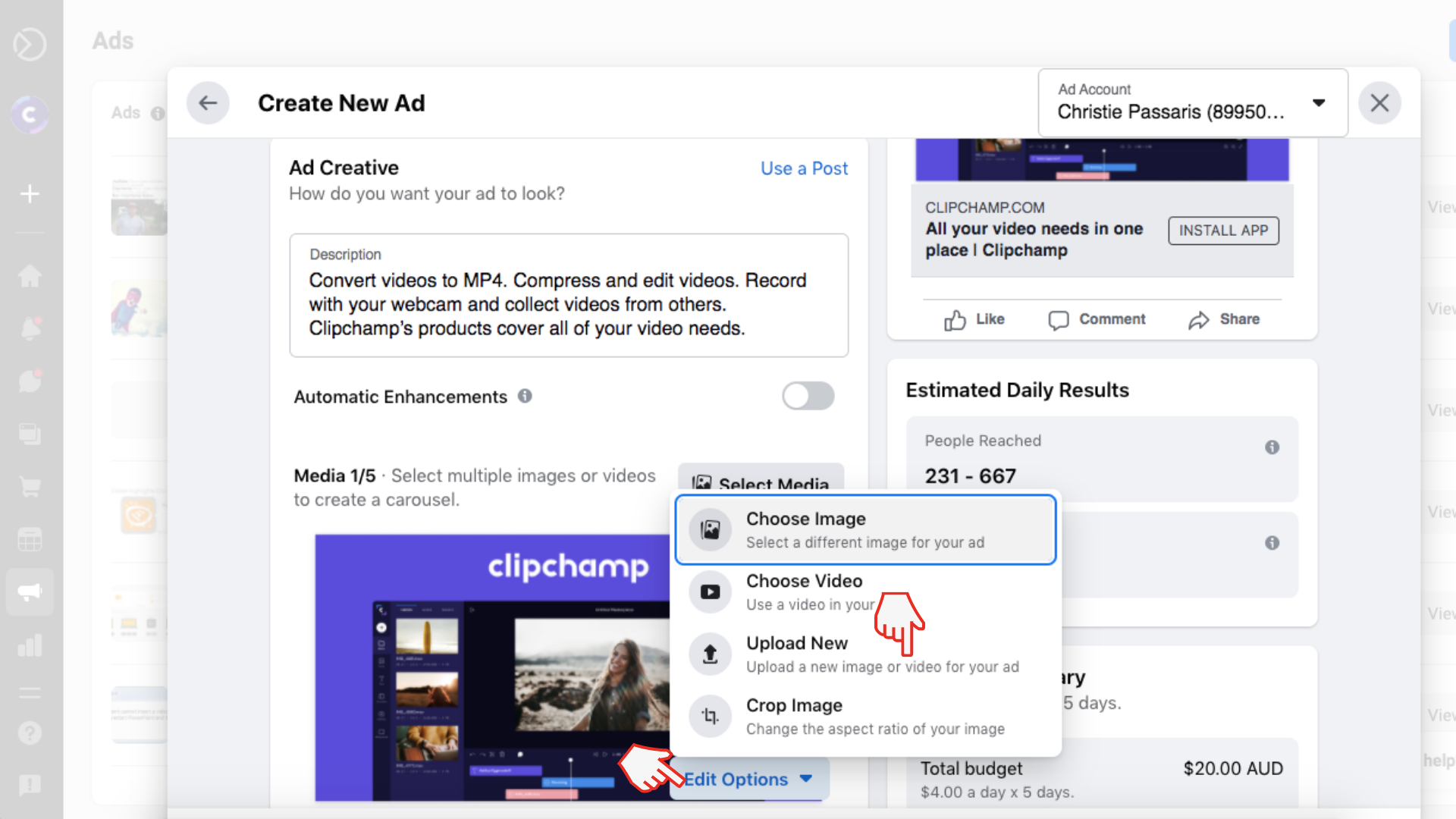 Step 4. Select Facebook ad options