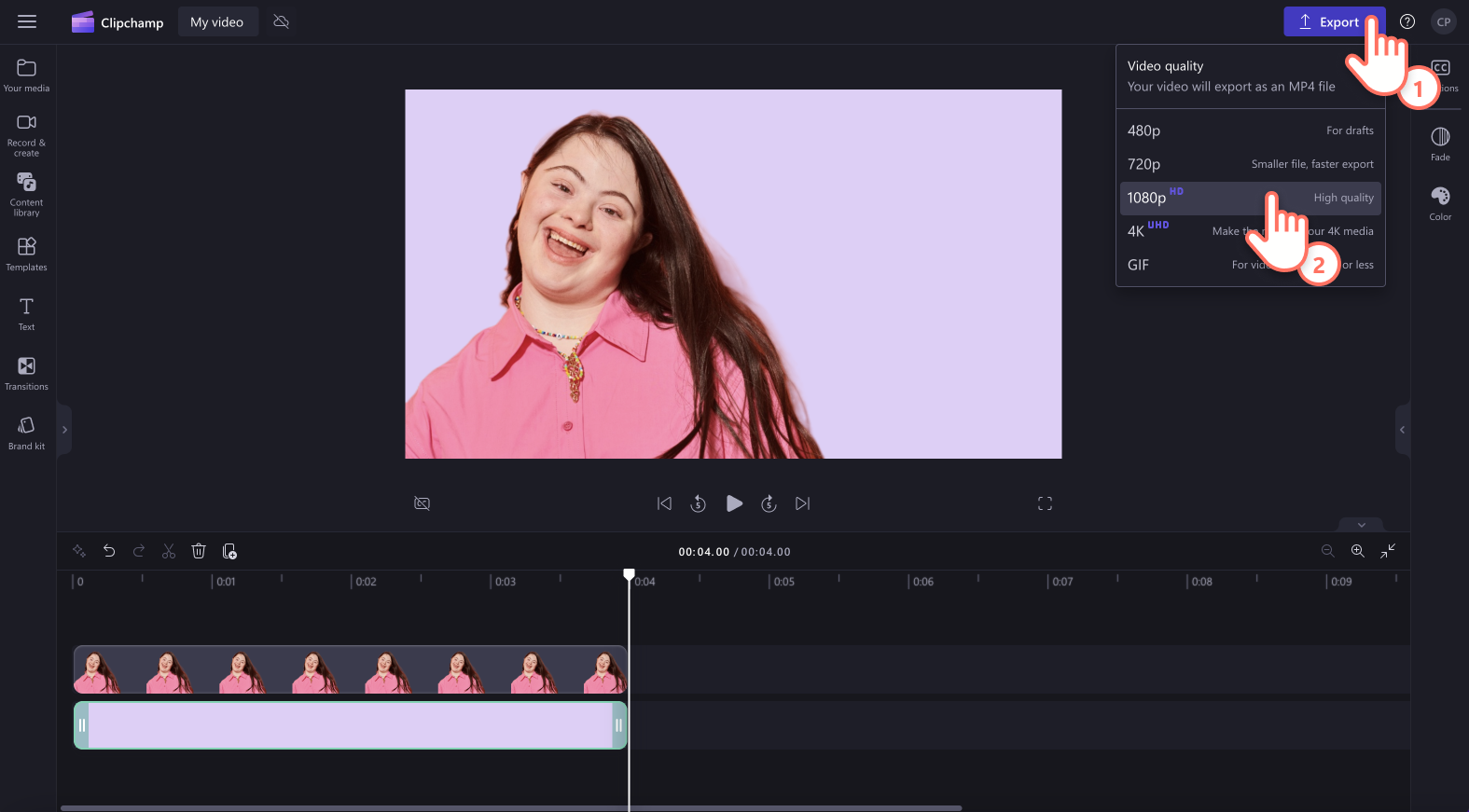 An image of a user saving their video by clicking on the export button.