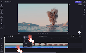 Ein Bild eines Benutzers, der eine Audiodatei auf der Zeitleiste dupliziert.