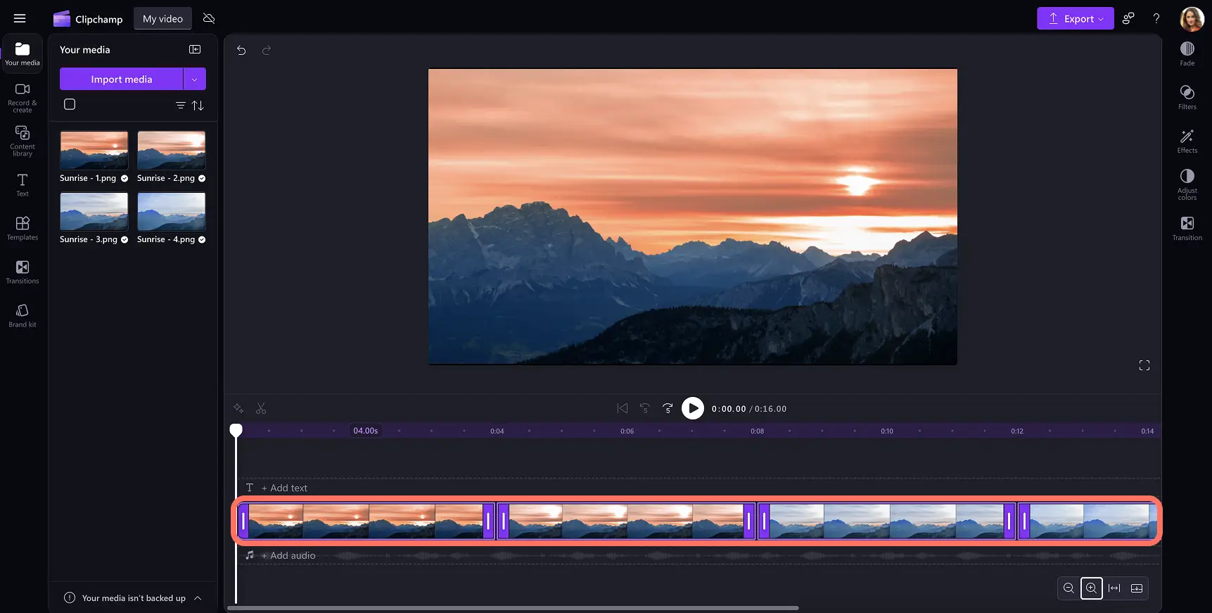 A user adding multi-items to timeline in Clipchamp