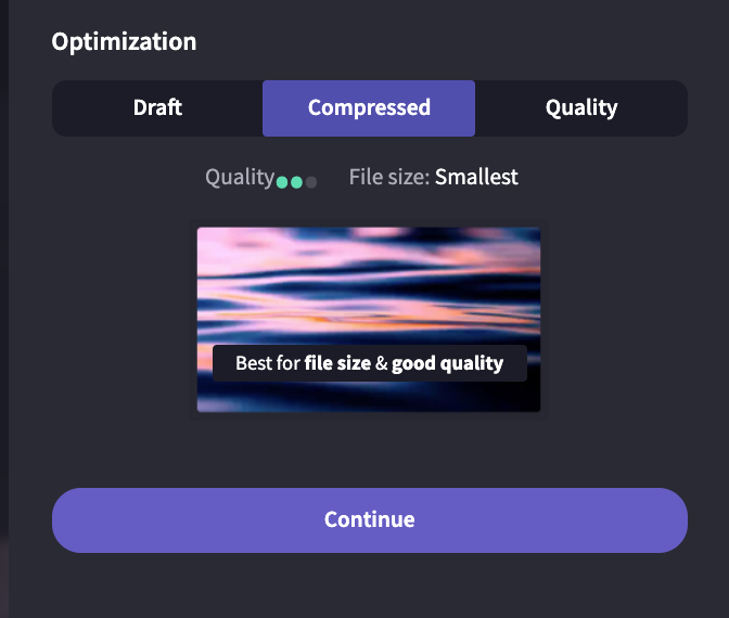 A screenshot showing the Clipchamp optimization compressed option.