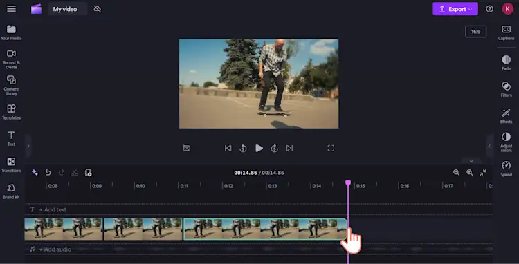 An image of a Clipchamp user shortening their loop video to under 15 seconds.