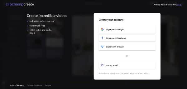 Music video Step 1. Create a Clipchamp Create account or log in