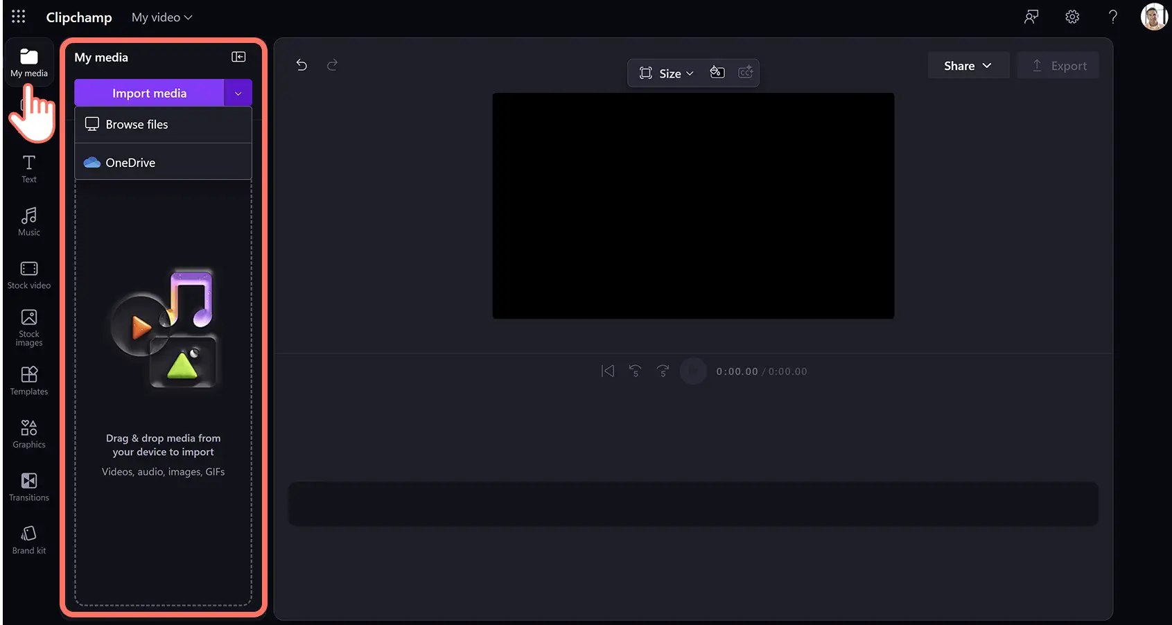 A user importing media in Clipchamp for work.
