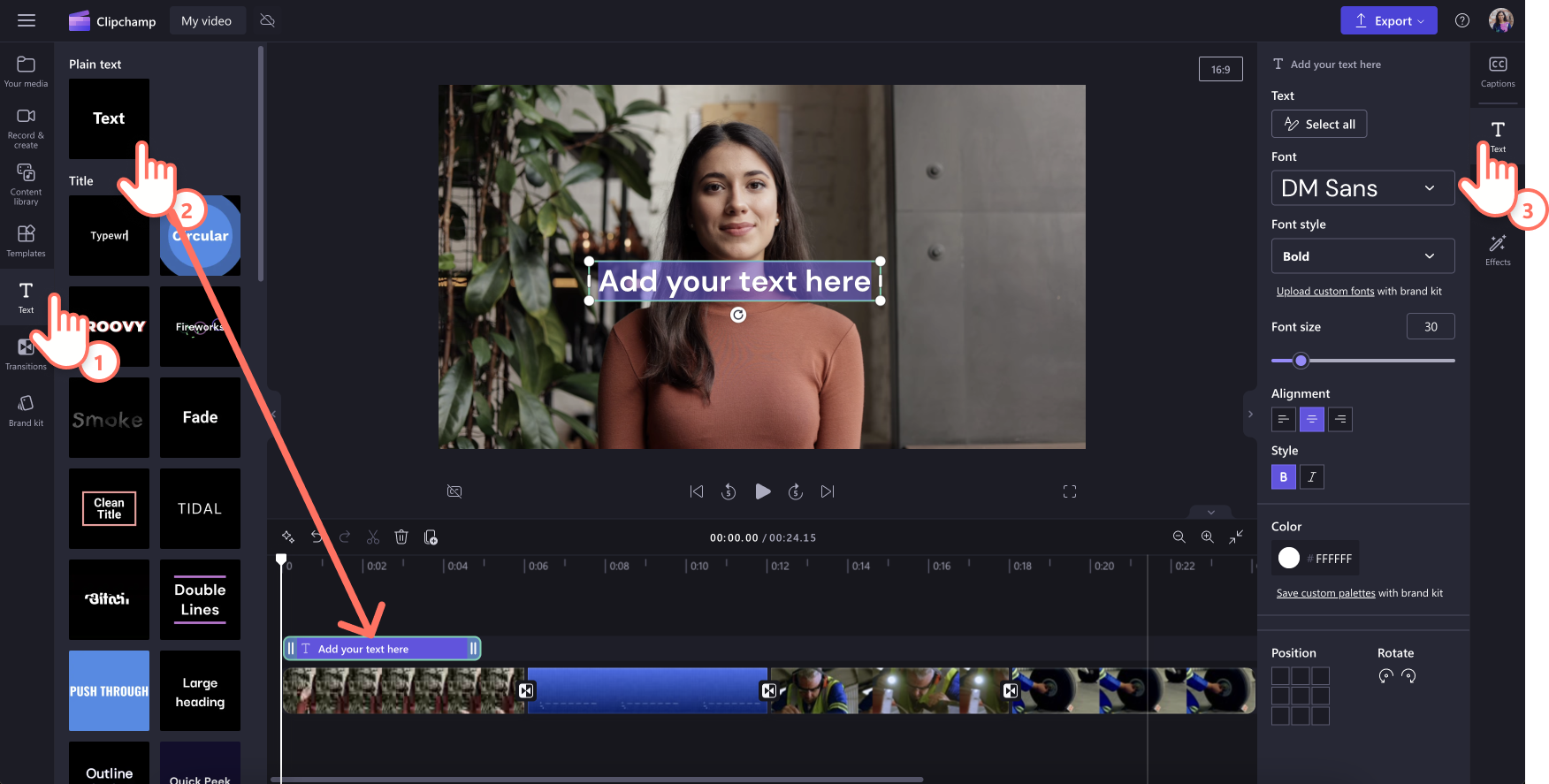 An image of a user adding text to the video.