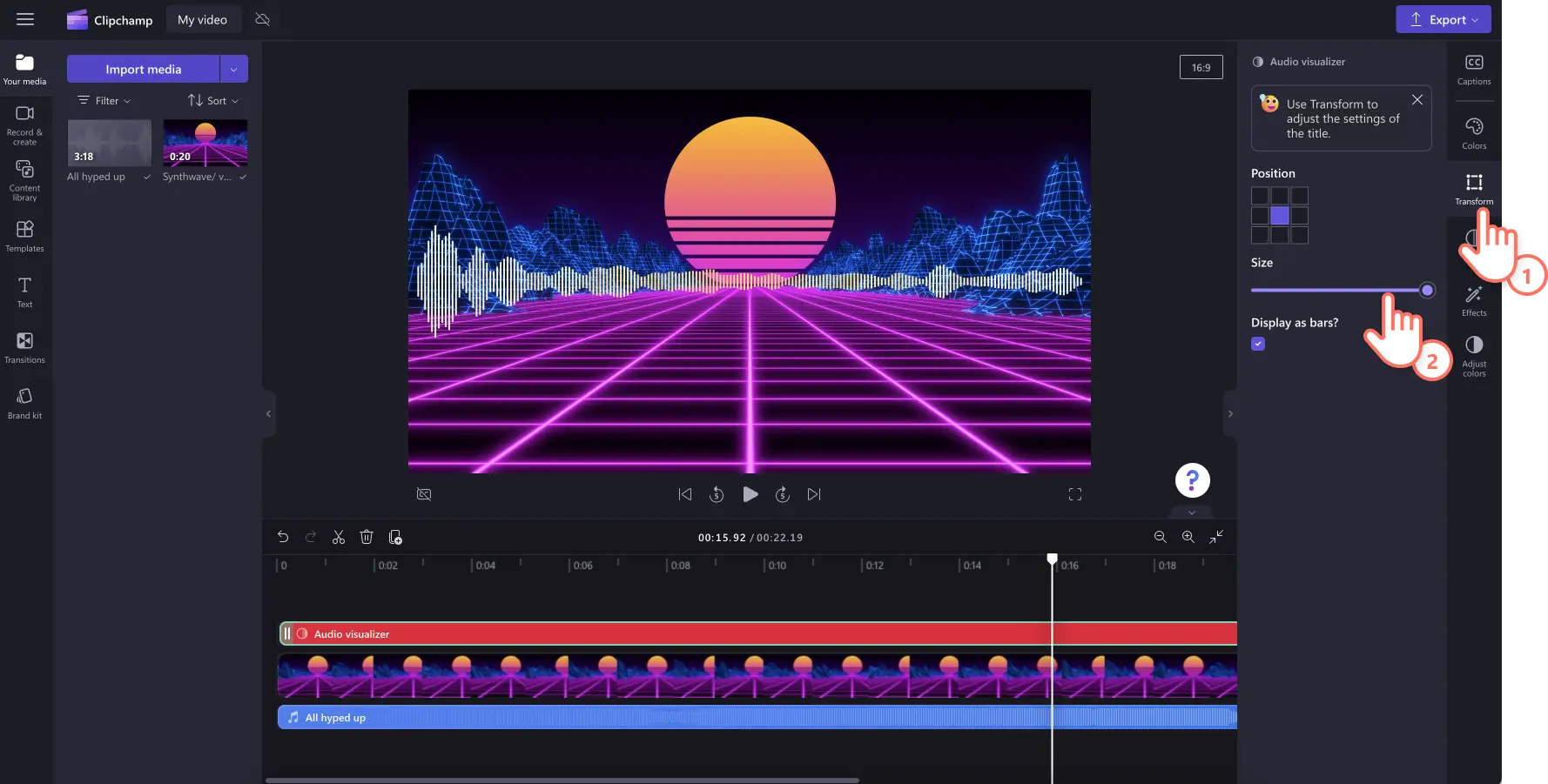 Justering av audiovisualiseringsstørrelsen