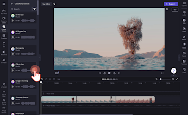 Ein Bild eines Benutzers, der eine Audiodatei über die +-Schaltfläche zur Zeitleiste hinzufügt.