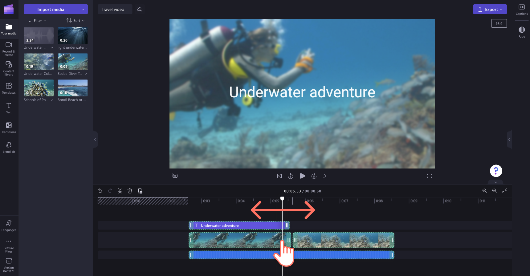 A screenshot of moving grouped items on the timeline in Clipchamp.