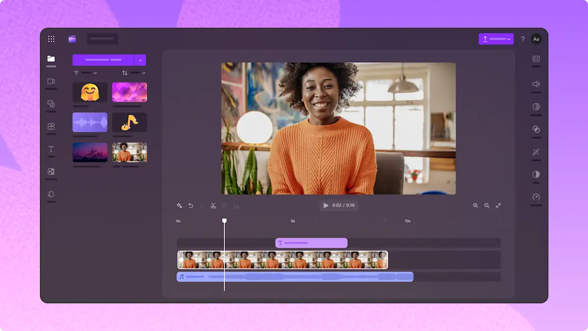 Gambaran pengeditan video di komputer riba Windows menggunakan editor video Clipchamp.