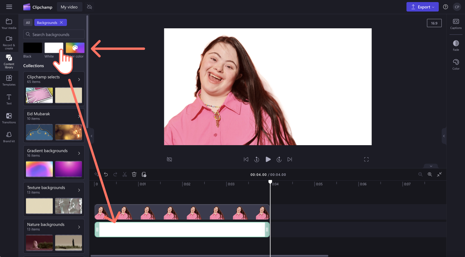 An image of a user adding a colored background onto the timeline.