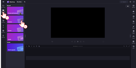 Εικόνα ενός χρήστη ο οποίος επιλέγει την καρτέλα "Εγγραφή και δημιουργία" και, στη συνέχεια, τη δυνατότητα εγγραφής κάμερας.