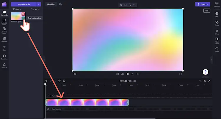 An image of a user adding a background to the timeline.
