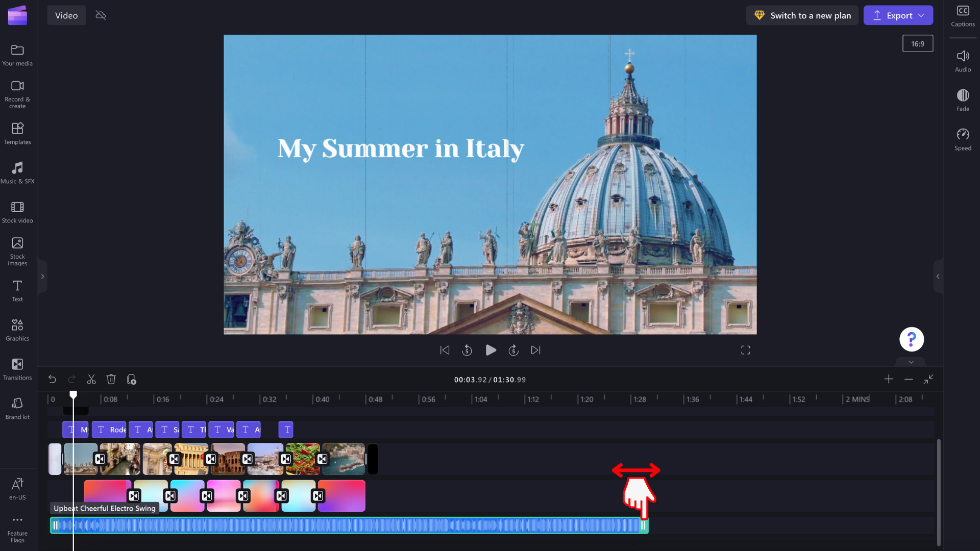 An image of a user trimming the audio file on the timeline.