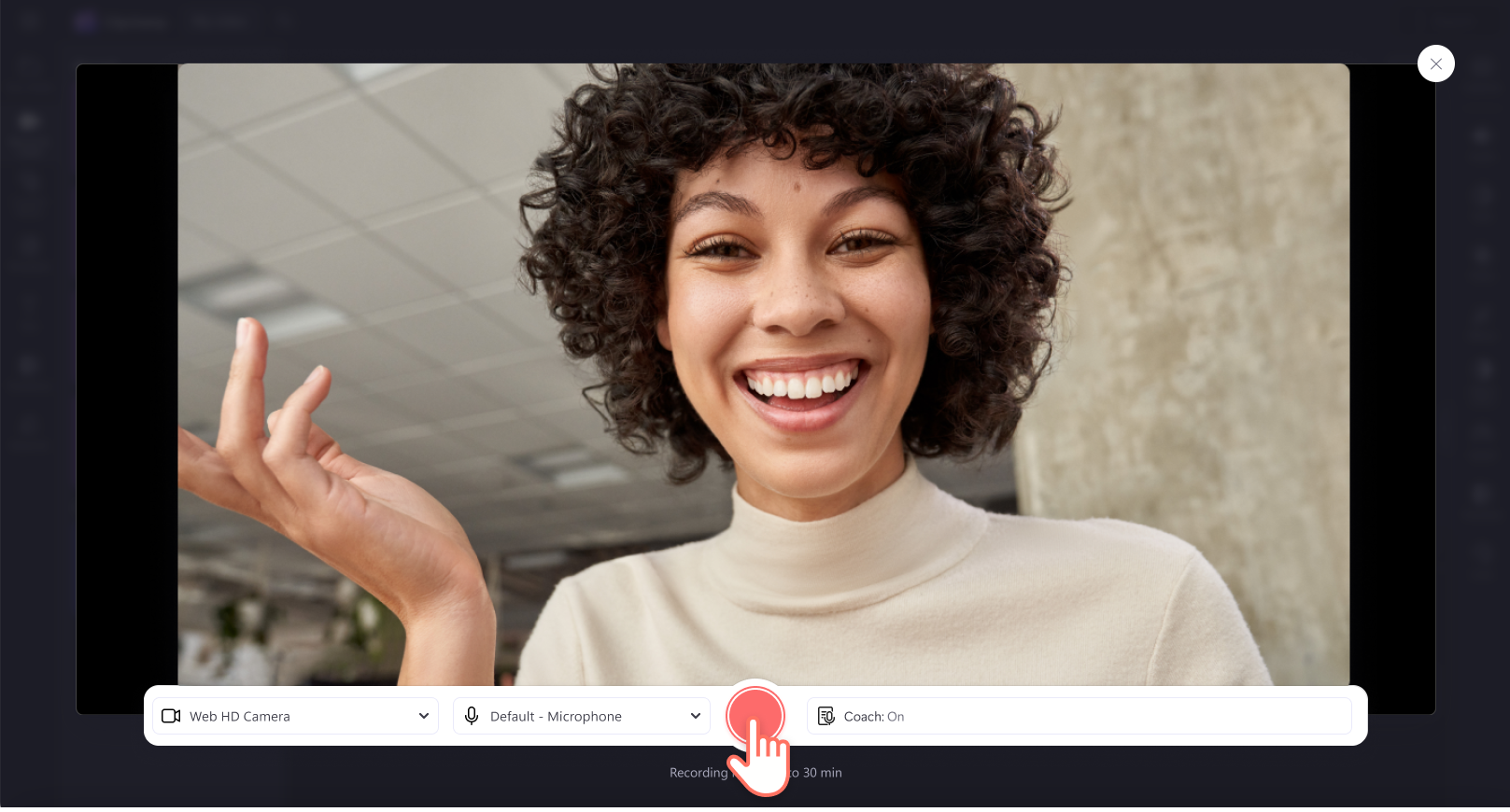 An image of a user clicking on the record button.