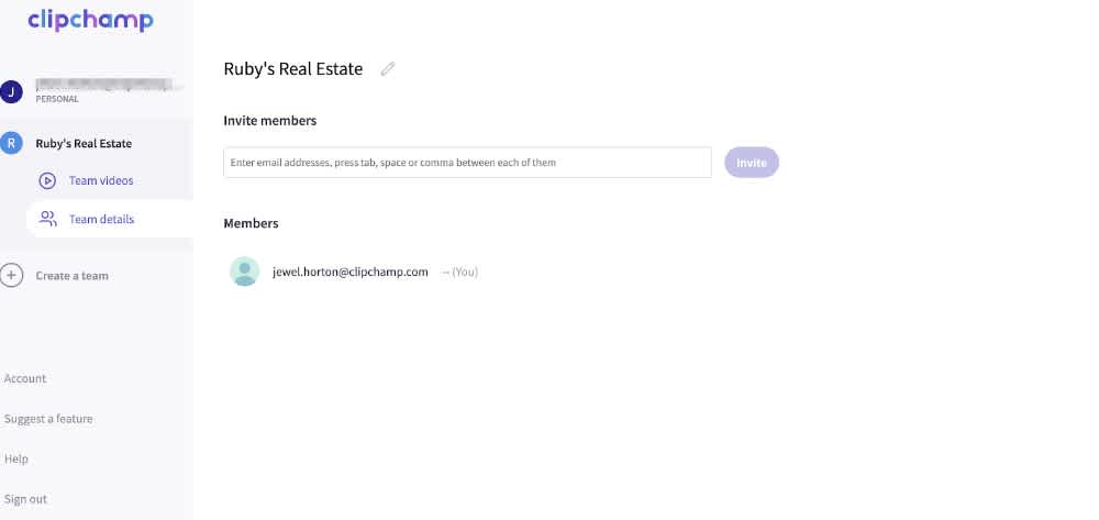 Clipchamp teams step 4 invite members