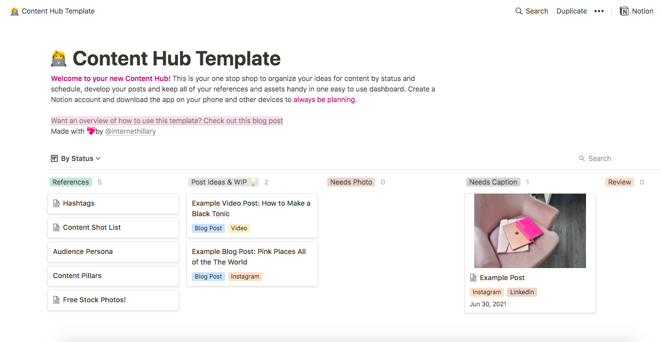 Notion content hub template