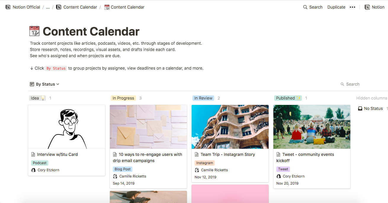 Notion publishing calendar template