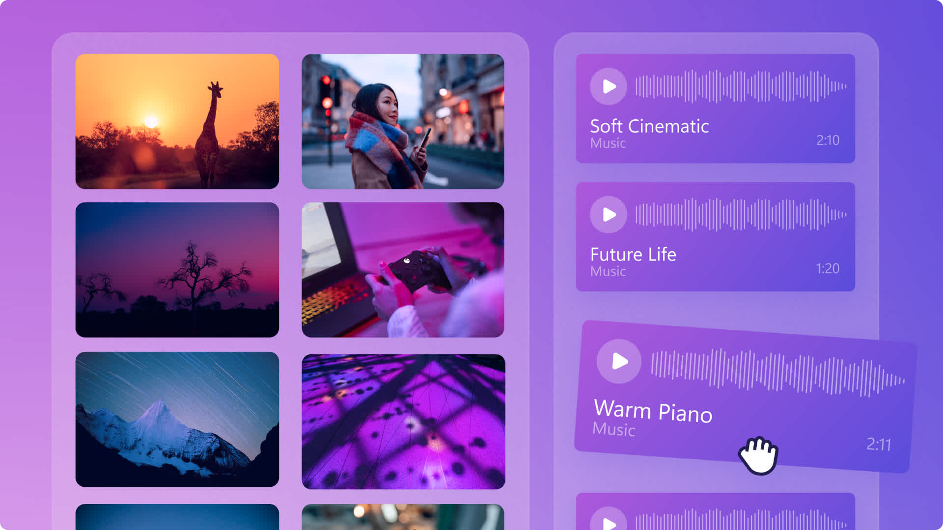 An image of the stock video, music and template library.