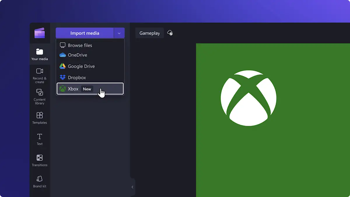 Een afbeelding van de Xbox-integratie in Clipchamp.